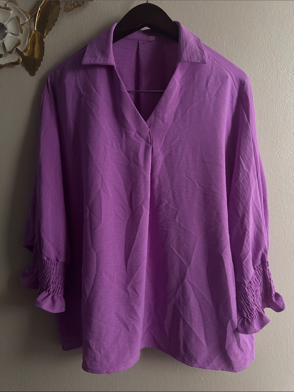 Purple V-Neck Collared Women's Top